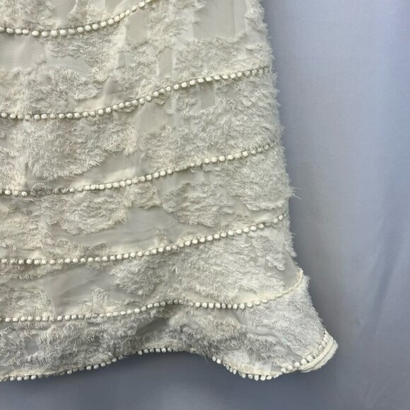 Just Me Women A Line Dress Cream Textured Lined Mini V Neck Cap Flutter Sleeve M - Picture 7 of 12